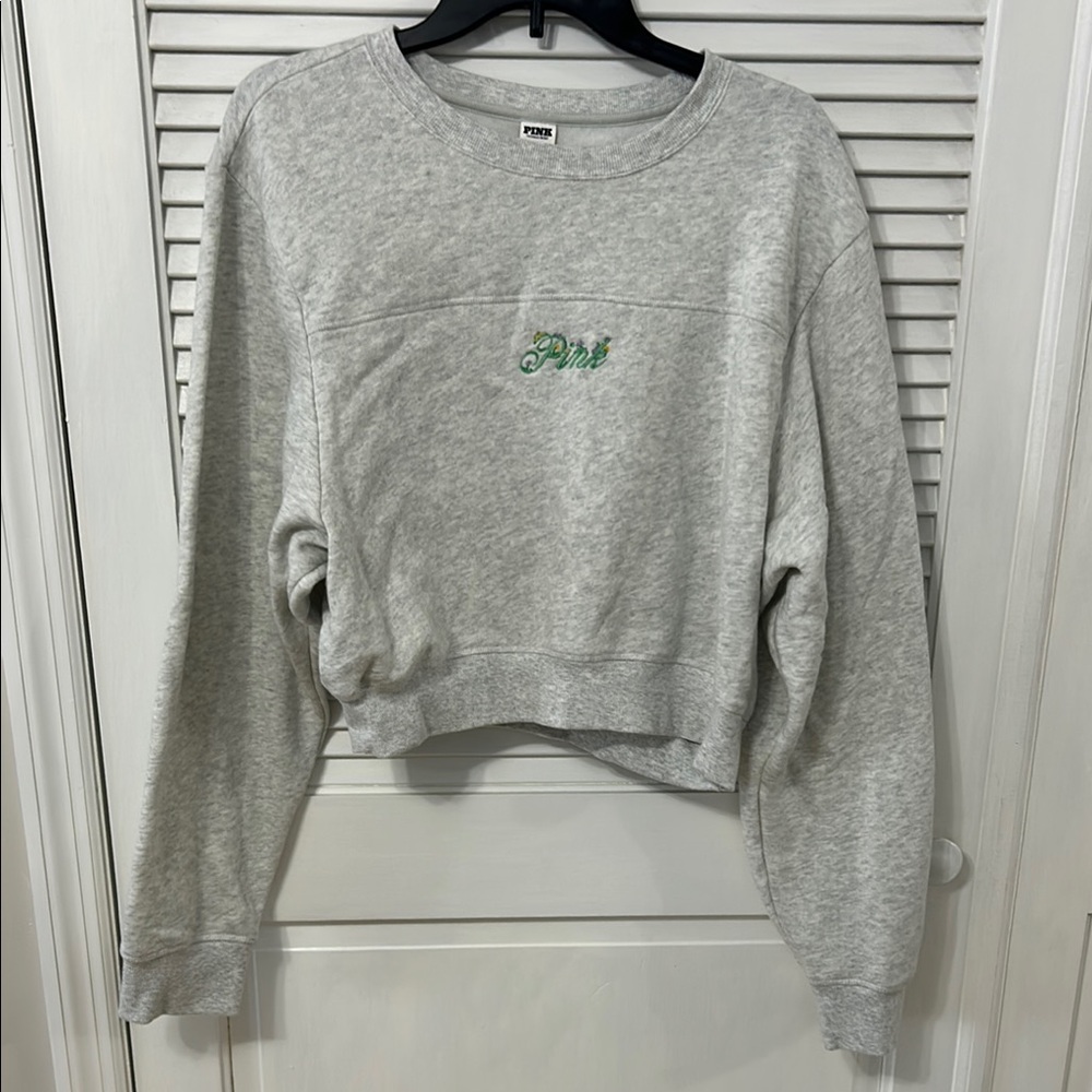 PINK Gray Cropped Sweatshirt